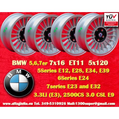 4 pz. cerchi BMW Alpina 7x16 ET11 5x120 silver/black 5 E12, E28, E34, 6 E24, 7 E23, E32, E3, E9