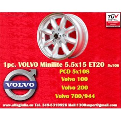 1 Stk Felge Volvo Minilite 5.5x15 ET20 5x108 silver/diamond cut Series 100, 200, 700, 900