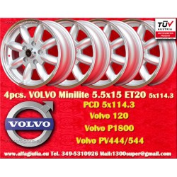 4 pcs. jantes Volvo Minilite 5.5x15 ET20 5x114.3 silver/diamond cut 120, P1800, PV444 544