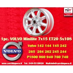 1 Stk Felge Volvo Minilite 7x15 ET20 5x108 silver/diamond cut Series 100, 200, 700, 900
