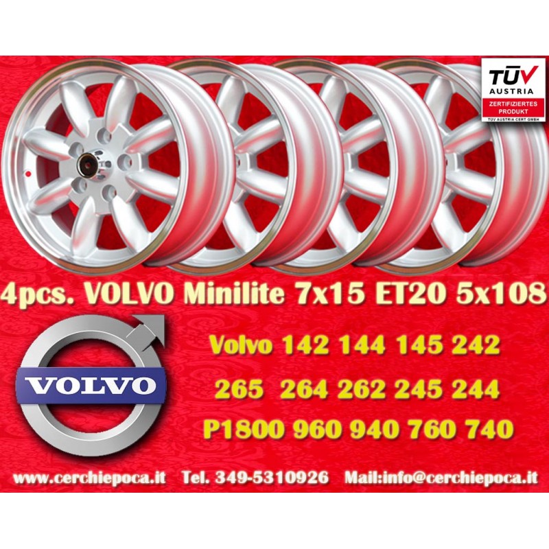 4 pz. cerchi Volvo Minilite 7x15 ET20 5x108 silver/diamond cut Series 100, 200, 700, 900