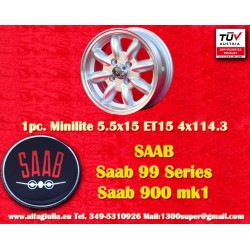 1 Stk Felge Saab Minilite 5.5x15 ET15 4x114.3 silver/diamond cut MBG, TR2-TR6, Saab 99