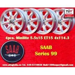 4 pcs. jantes Saab Minilite 5.5x15 ET15 4x114.3 silver/diamond cut MBG, TR2-TR6, Saab 99