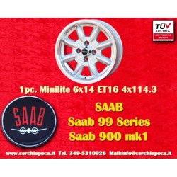 1 pc. jante Saab Minilite 6x14 ET22 4x114.3 silver/diamond cut MBG, TR2-TR6, Saab 99,Toyota Corolla,Starlet,Carina