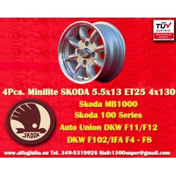 1 pz. cerchio Skoda Minilite 5.5x13 ET23 4x130 silver/diamond cut MB1000, MB1100, 105, 110, 120, 130
