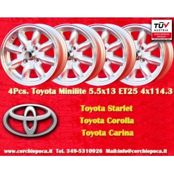 4 Stk Felgen Toyota Minilite 5.5x13 ET25 4x114.3 silver/diamond cut 120 140 160 180,Toyota Corolla,Starlet,Carina