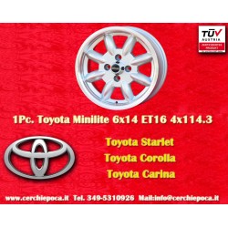 1 Stk Felge Toyota Minilite 6x14 ET22 4x114.3 silver/diamond cut MBG, TR2-TR6, Saab 99,Toyota Corolla,Starlet,Carina