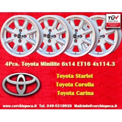 4 Stk Felgen Toyota Minilite 6x14 ET22 4x114.3 silver/diamond cut MBG, TR2-TR6, Saab 99,Toyota Corolla,Starlet,Carina