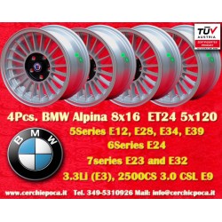 4 Stk Felgen BMW Alpina 8x16 ET24 5x120 silver/black 5 E12, E28, E34, 6 E24, 7 E23, E32, E3, E9