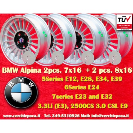4 pcs. wheels BMW Alpina 7x16 ET11 8x16 ET24 5x120 silver/black 5 E12, E28, E34, 6 E24, 7 E23, E32, E3, E9