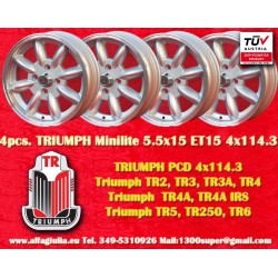 4 Stk Felgen Triumph Minilite 5.5x15 ET15 4x114.3 silver/diamond cut MBG, TR2-TR6, Saab 99