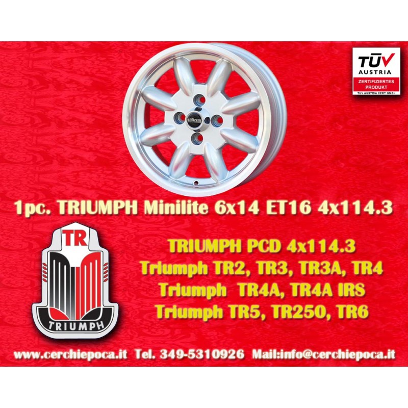 1 pc. wheel Triumph Minilite 6x14 ET22 4x114.3 silver/diamond cut MBG, TR2-TR6, Saab 99,Toyota Corolla,Starlet,Carina