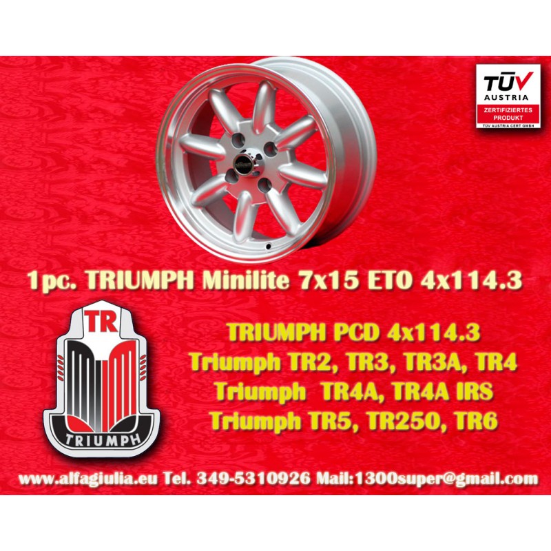 1 Stk Felge Triumph Minilite 7x15 ET0 4x114.3 silver/diamond cut 240Z, 260Z, 280Z, 280 ZX