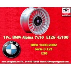 1 Stk Felge BMW Alpina 7x16 ET28 4x100 silver/black 3 E21, E30