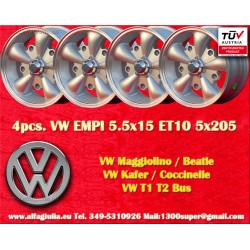 4 pz. cerchi Volkswagen EMPI 5.5x15 ET10 5x205 silver/diamond cut Beetle -67, T1, T2a