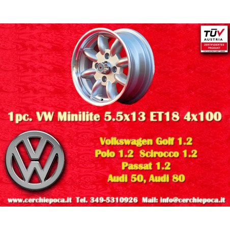 1 Stk Felge Volkswagen Minilite 5.5x13 ET18 4x100 silver/diamond cut 1502-2002tii, 3 E21