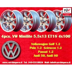 4 Stk Felgen Volkswagen Minilite 5.5x13 ET18 4x100 silver/diamond cut 1502-2002tii, 3 E21