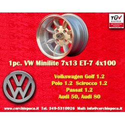 1 pz. cerchio Volkswagen Minilite 7x13 ET-7 4x100 silver/diamond cut 1502-2002tii, 3 E21
