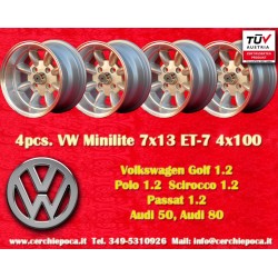 4 pz. cerchi Volkswagen Minilite 7x13 ET-7 4x100 silver/diamond cut 1502-2002tii, 3 E21