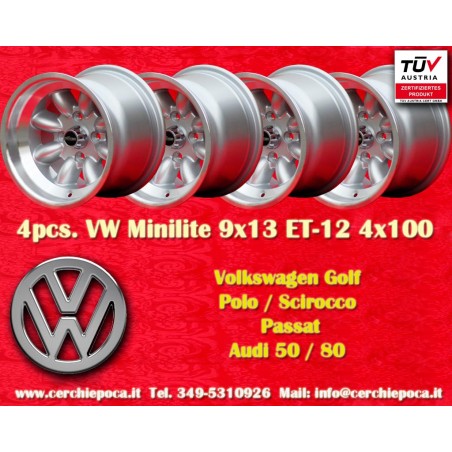 4 cerchi Minilite 9x13 4x100 BMW Opel Volkswagen 1502 1602 1802 2002 tii 3 E21 Kadett B-C Manta Ascona A-B GT Olympia A